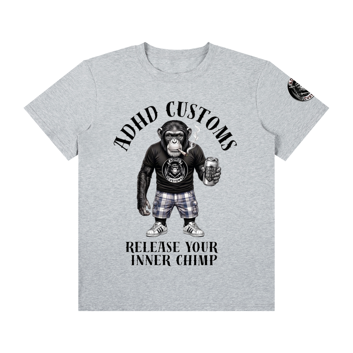 RELEASE YOUR INNER CHIMP font print Unisex Classic Crew Neck Cotton T-Shirt