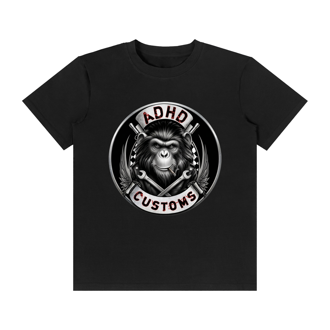 ADHD CUSTOMS LOGO FRONT PRINT Unisex Classic Crew Neck Cotton T-Shirt