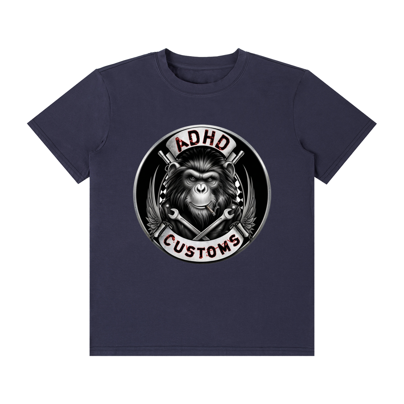 ADHD CUSTOMS LOGO FRONT PRINT Unisex Classic Crew Neck Cotton T-Shirt