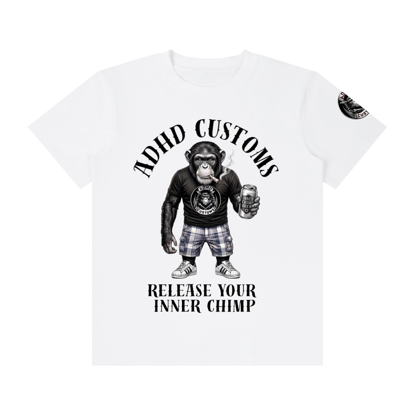 RELEASE YOUR INNER CHIMP font print Unisex Classic Crew Neck Cotton T-Shirt